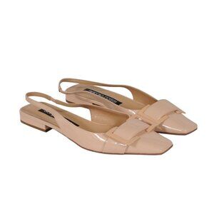 Sergio Rossi Womens Strap Back Flats US 9.5 EU 39.5 Tan Nude Patent Leather